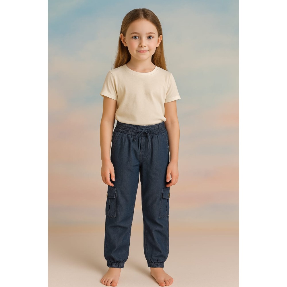 Παιδικο Παντελονι Τζογκερ Για Κοριτσι 6-9 Χρονων Σκουρο Μπλε