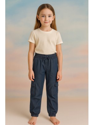 Παιδικο Παντελονι Τζογκερ Για Κοριτσι 6-9 Χρονων Σκουρο Μπλε