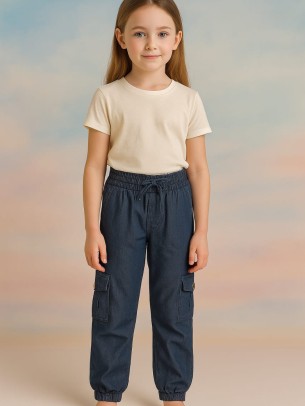 Παιδικο Παντελονι Τζογκερ Για Κοριτσι 6-9 Χρονων Σκουρο Μπλε