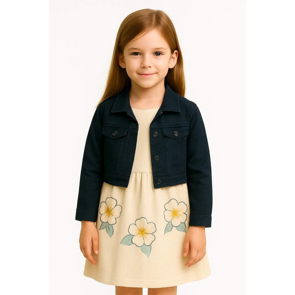 Παιδικο Φορεμα Με Τζιν Ζακετα 4-7 Χρονων Μπεζ- Σκουρο Μπλε