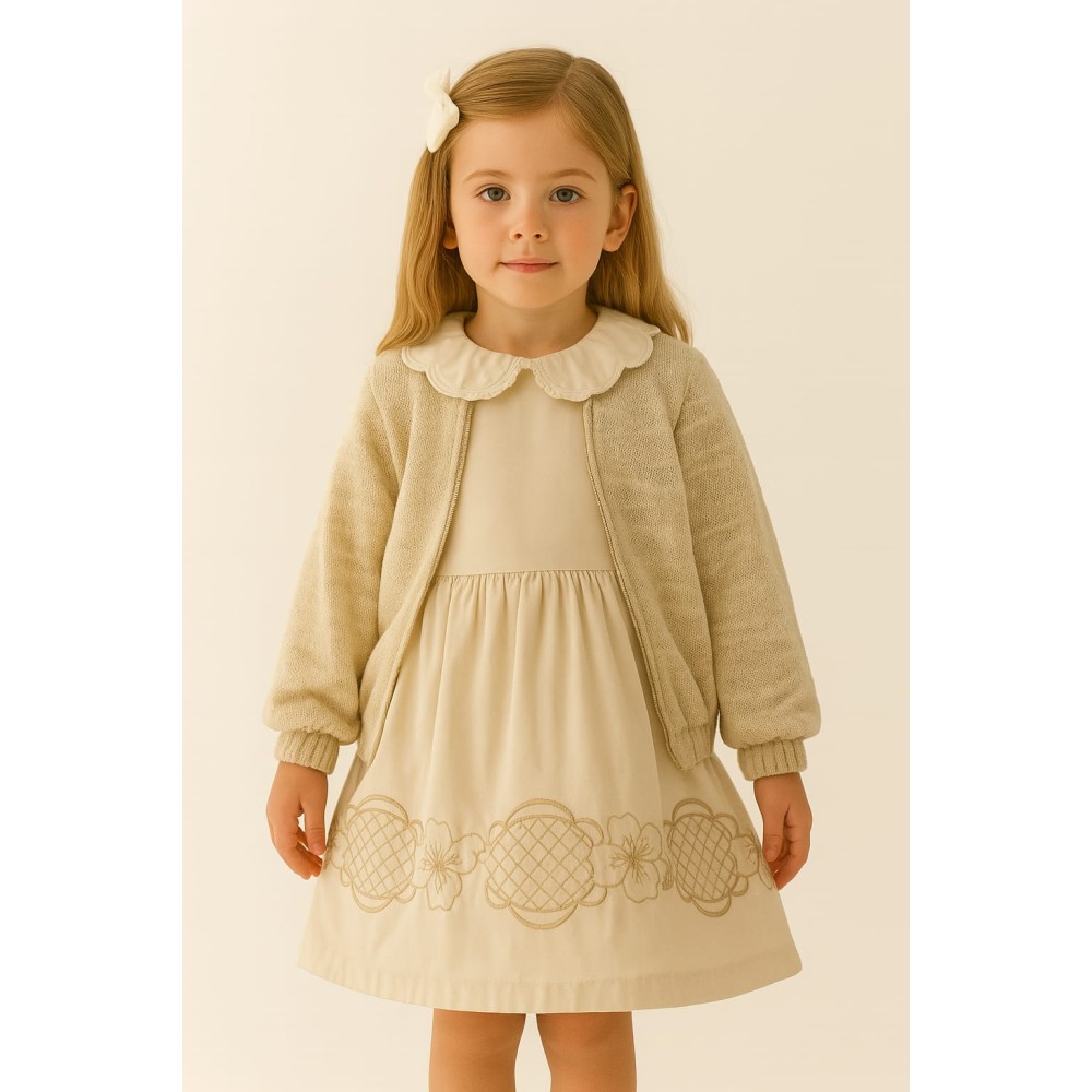 Παιδικο Φορεμα  Με Πλεκτη Ζακετα 3-6 Χρονων Κρεμ