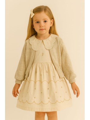 Παιδικο Φορεμα Με Πλεκτη Ζακετα  5-8 Χρονων  Μπεζ