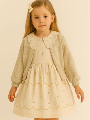 Παιδικο Φορεμα Με Πλεκτη Ζακετα  5-8 Χρονων  Μπεζ