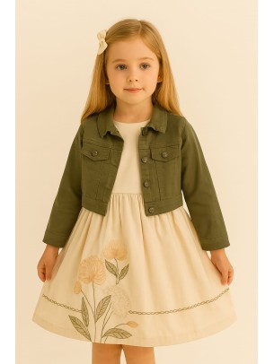 Παιδικο Φορεμα Με Τζιν Ζακετα 5-8 Χρονων Κρεμ -Χακι