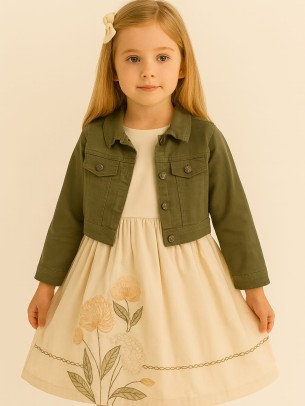 Παιδικο Φορεμα Με Τζιν Ζακετα 5-8 Χρονων Κρεμ -Χακι