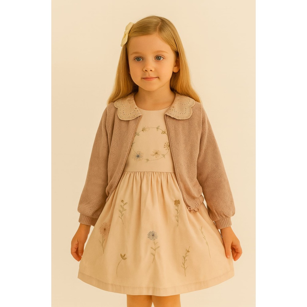 Παιδικο Φορεμα  Με Πλεκτη Ζακετα 3-6  Χρονων Πουδρα