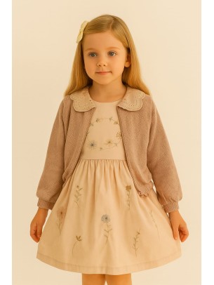 Παιδικο Φορεμα  Με Πλεκτη Ζακετα 3-6  Χρονων Πουδρα