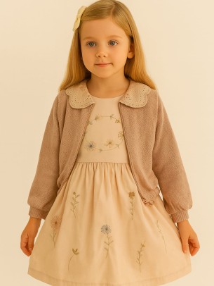 Παιδικο Φορεμα  Με Πλεκτη Ζακετα 3-6  Χρονων Πουδρα