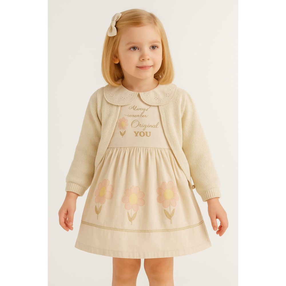 Παιδικο Φορεμα Με Πλεκτη Ζακετα  2-5 Χρονων Κρεμ