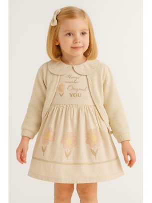 Παιδικο Φορεμα Με Πλεκτη Ζακετα  2-5 Χρονων Κρεμ