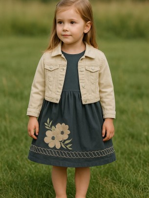 Παιδικο Φορεμα Με Τζιν Ζακετα  2-6 Χρονων Σκουρο Μπλε