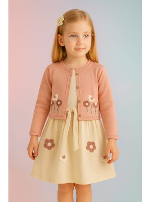 Παιδικο Φορεμα Με Πλεκτη Ζακετα 2-5 Χρονων  Κρεμ-Ροζ