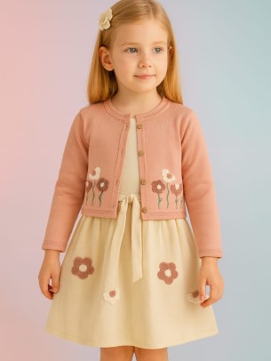 Παιδικο Φορεμα Με Πλεκτη Ζακετα 2-5 Χρονων  Κρεμ-Ροζ