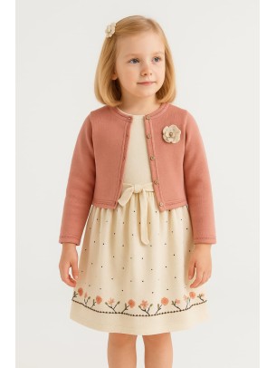 Παιδικο Φορεμα Με Πλεκτη Ζακετα  2-5 Χρονων  Κρε -Ροζ