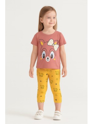 Παιδικο Σετ Για Κοριτσι 3-7 χρονων Κοραλι- Κιτρινο