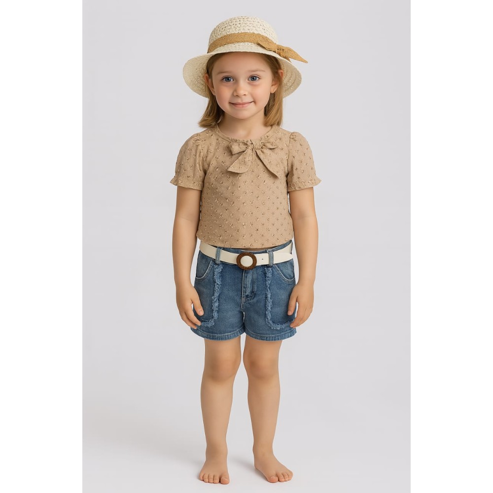 Παιδικο Σετ Με Καπελο Για Κοριτσι 3-6 Χρονων Ανοιχτο Καφε -Μπλε