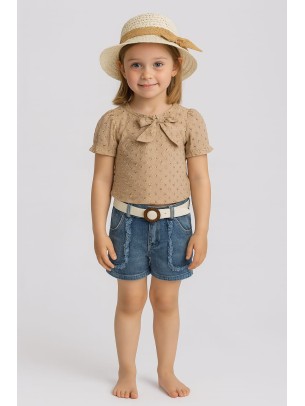 Παιδικο Σετ Με Καπελο Για Κοριτσι 3-6 Χρονων Ανοιχτο Καφε -Μπλε