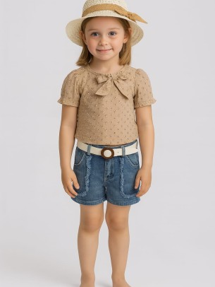 Παιδικο Σετ Με Καπελο Για Κοριτσι 3-6 Χρονων Ανοιχτο Καφε -Μπλε