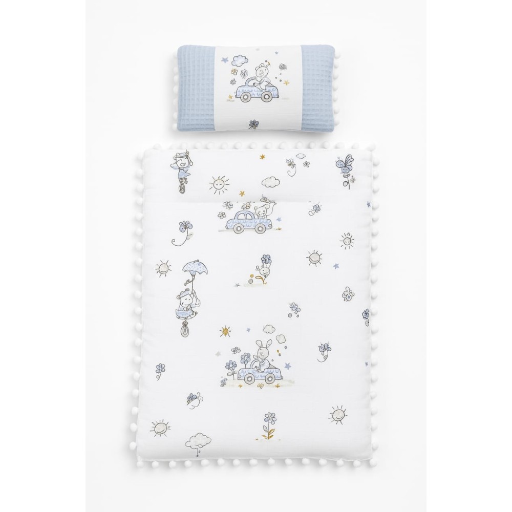 Μουσελινα Στρωμα Αλλαγης Λευκο Μπλε