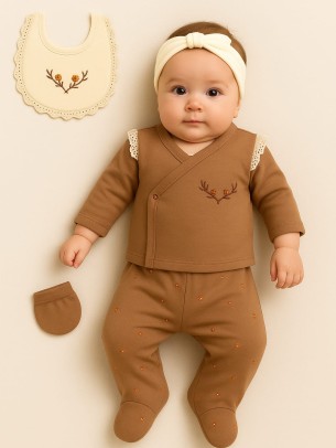 Σετ Νεογεννητο Για Κοριτσι Καφε 0-3 Μηνων