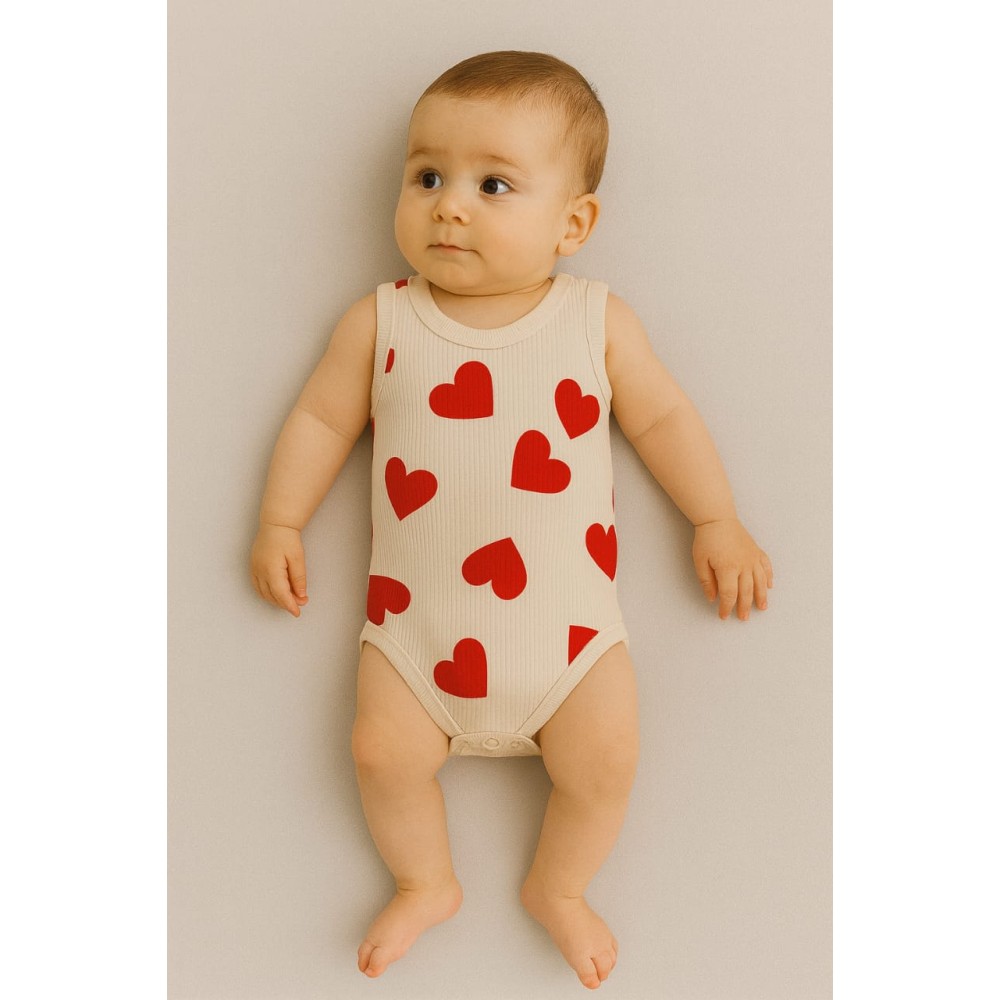 Βρεφικό Κορμάκι Για Κορίτσι 1-9 Μηνών Μπεζ- Κόκκινο