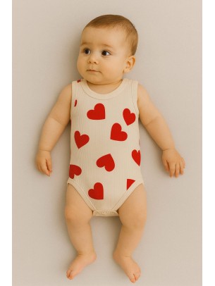 Βρεφικό Κορμάκι Για Κορίτσι 1-9 Μηνών Μπεζ- Κόκκινο