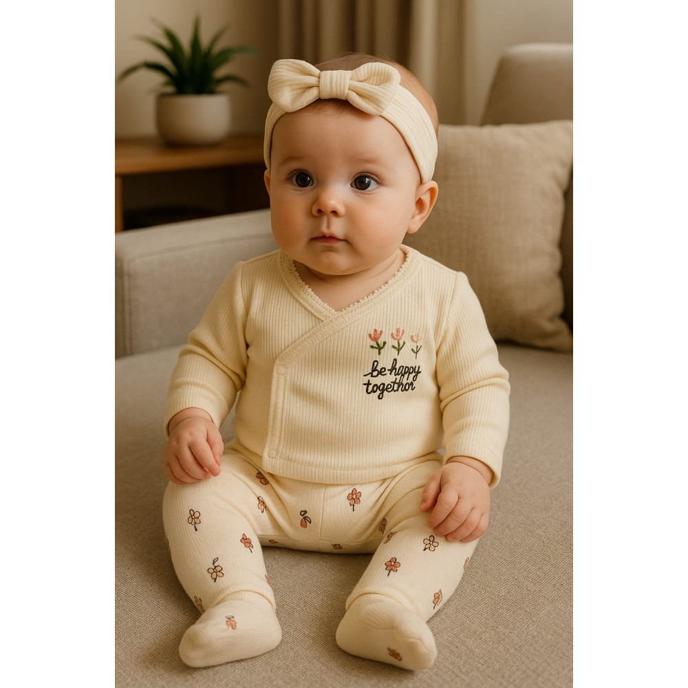 Σετ Νεογέννητο 5Τμχ Για Kορίτσι  0-3 Μηνών Εκρού