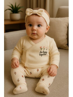 Σετ Νεογέννητο 5Τμχ Για Kορίτσι  0-3 Μηνών Εκρού