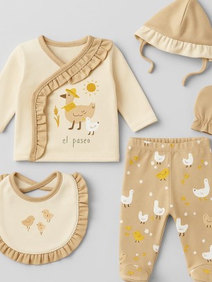 Σετ Νεογέννητο 5Τμχ Για Κορίτσι 0-3 Μηνών Μπεζ