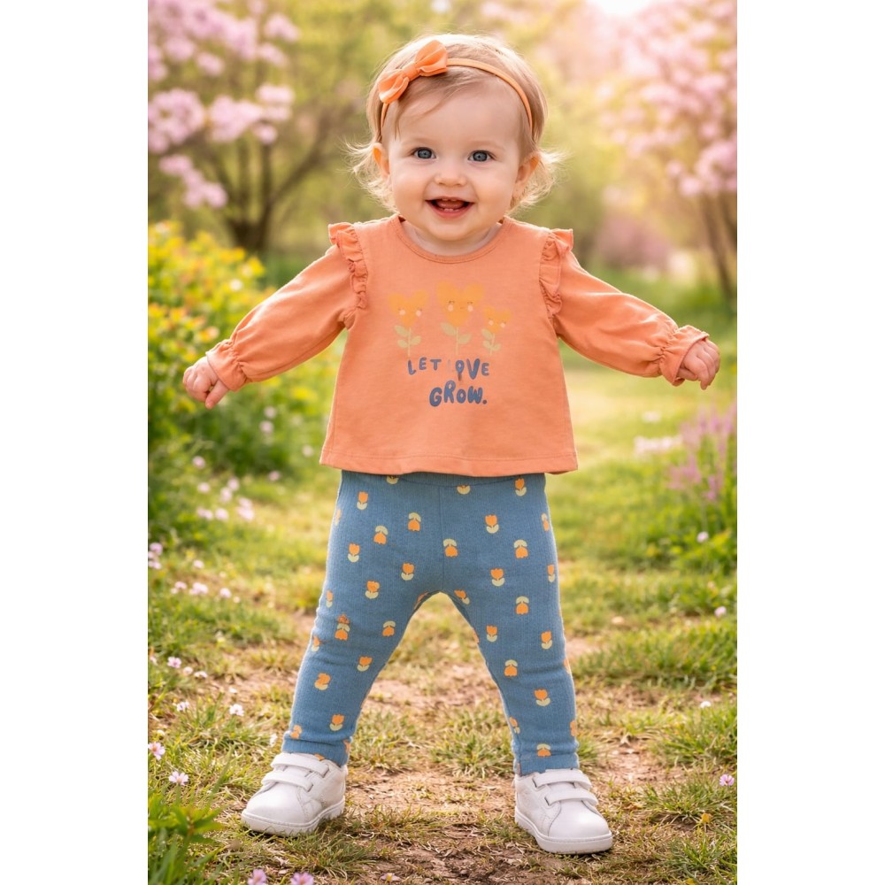 Βρεφικό Σετ Για Κορίτσι 6-24 Μηνών Ροδακινί