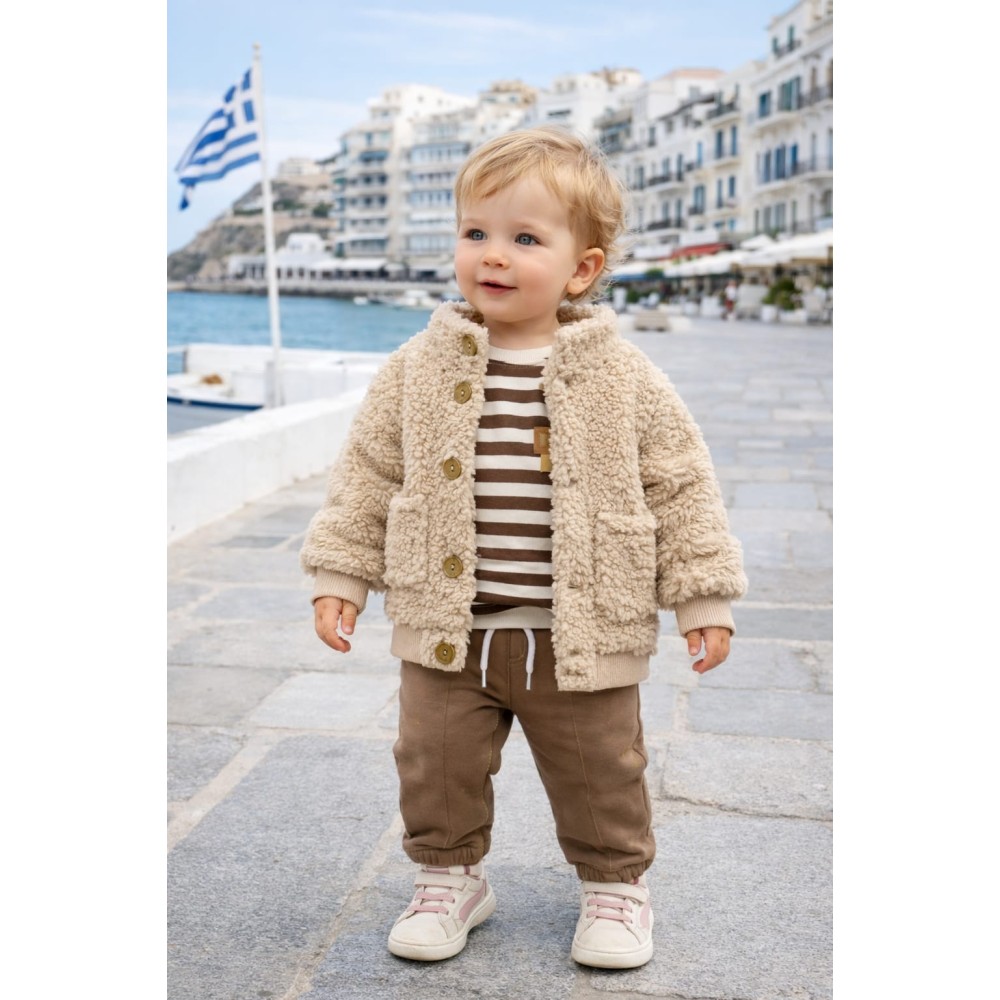 Βρεφικό Σετ με Φλις 3Τμχ Για Αγόρι 6-24 Μηνών Καφέ