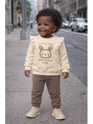 Βρεφικό Σετ Φόρμα με Φλις Για Κορίτσι 6-24 Μηνών Καφέ