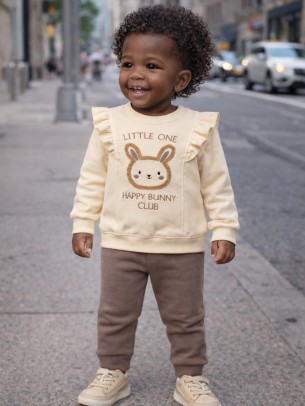 Βρεφικό Σετ Φόρμα με Φλις Για Κορίτσι 6-24 Μηνών Καφέ