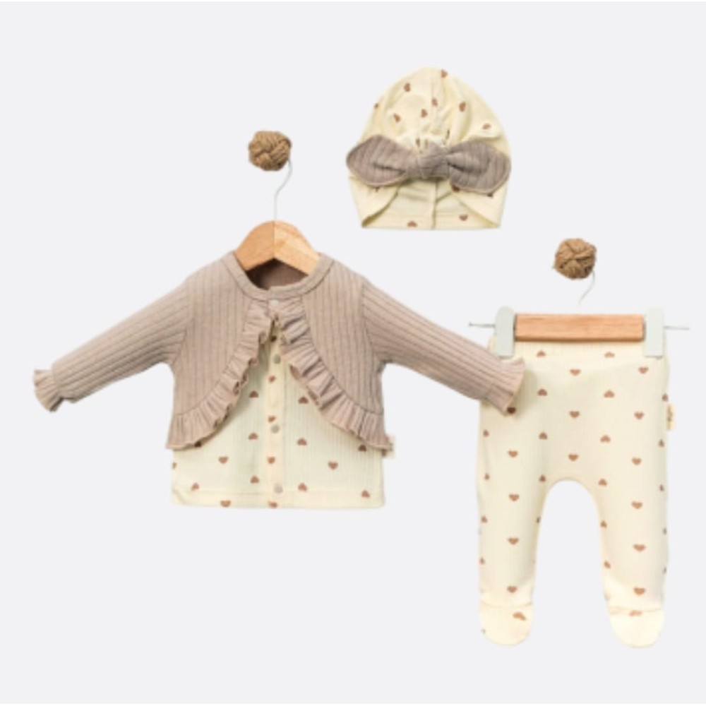 Σετ Νεογέννητο 3Τμχ Για Κορίτσι 0-6 Μηνών Μπεζ