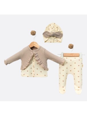 Σετ Νεογέννητο 3Τμχ Για Κορίτσι 0-6 Μηνών Μπεζ