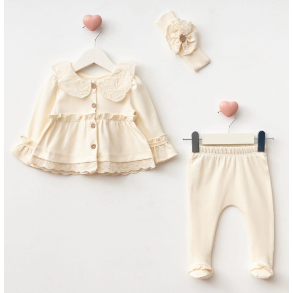 Σετ Νεογέννητο 3Τμχ Για Κορίτσι 0-3 Μηνών Εκρού