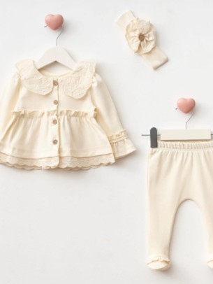 Σετ Νεογέννητο 3Τμχ Για Κορίτσι 0-3 Μηνών Εκρού