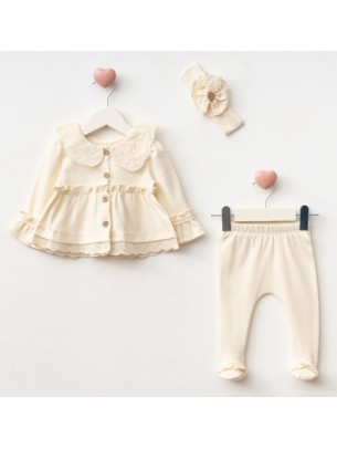 Σετ Νεογέννητο 3Τμχ Για Κορίτσι 0-3 Μηνών Εκρού