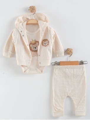 Βρεφικό Σετ 3Τμχ Για Αγόρι  0-9 Μηνών Εκρού