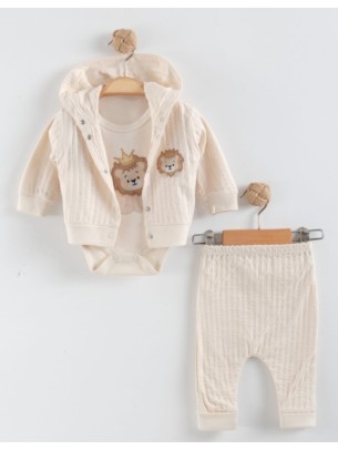 Βρεφικό Σετ 3Τμχ Για Αγόρι  0-9 Μηνών Εκρού