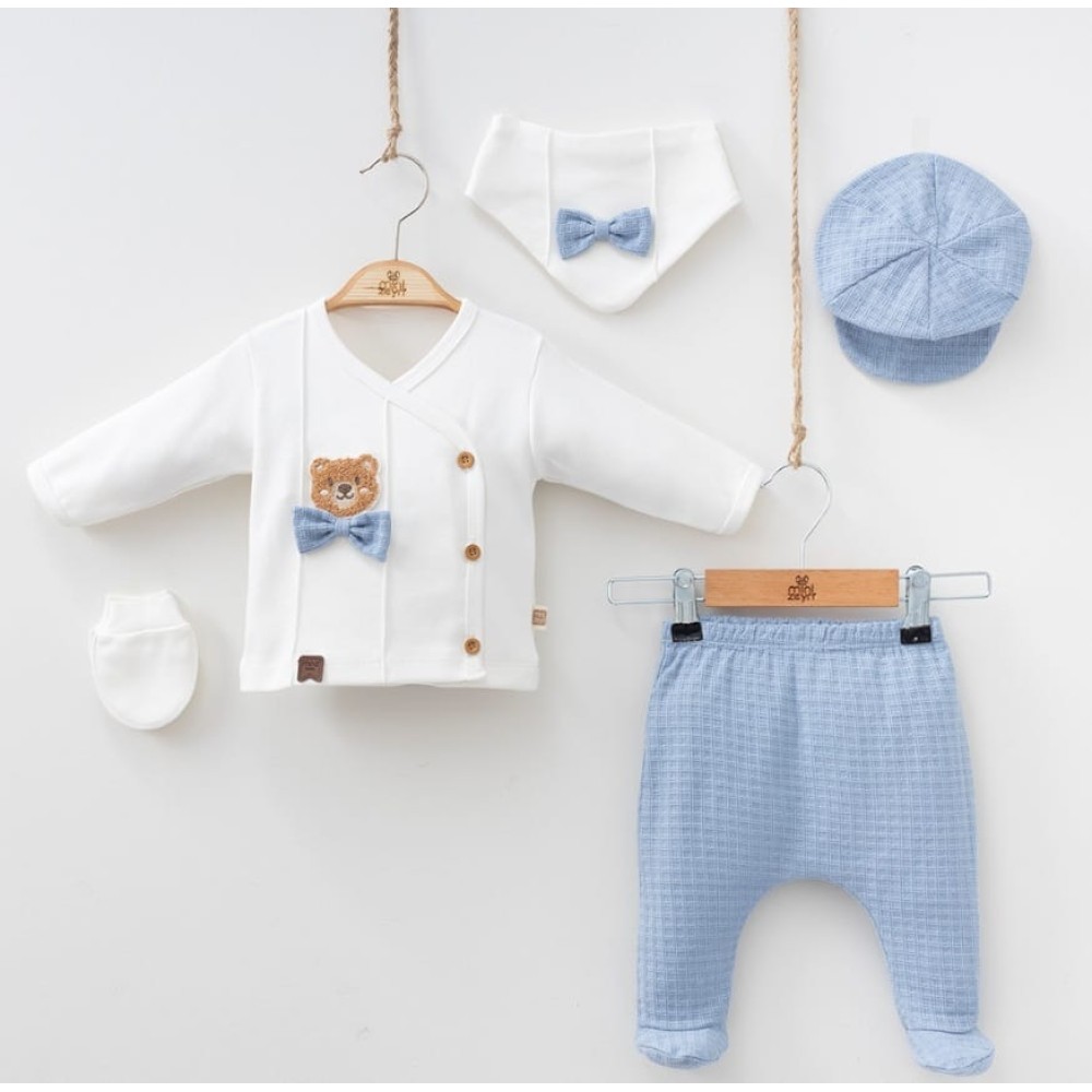 Σετ Νεογέννητο 5Τμχ Για Αγόρι  0-3 Μηνών Λευκό-Μπλε