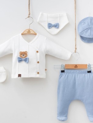 Σετ Νεογέννητο 5Τμχ Για Αγόρι  0-3 Μηνών Λευκό-Μπλε