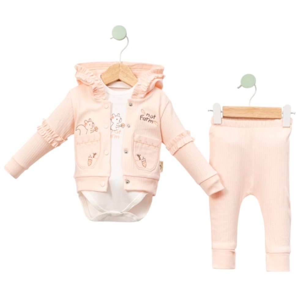 Βρεφικό Σετ 3Τμχ Για Κορίτσι 3-12 Μηνών Σομόν