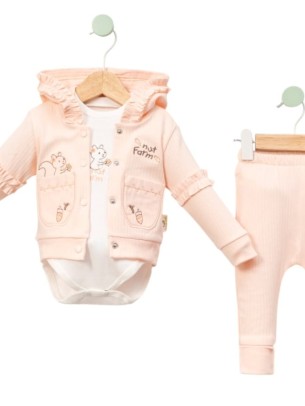 Βρεφικό Σετ 3Τμχ Για Κορίτσι 3-12 Μηνών Σομόν