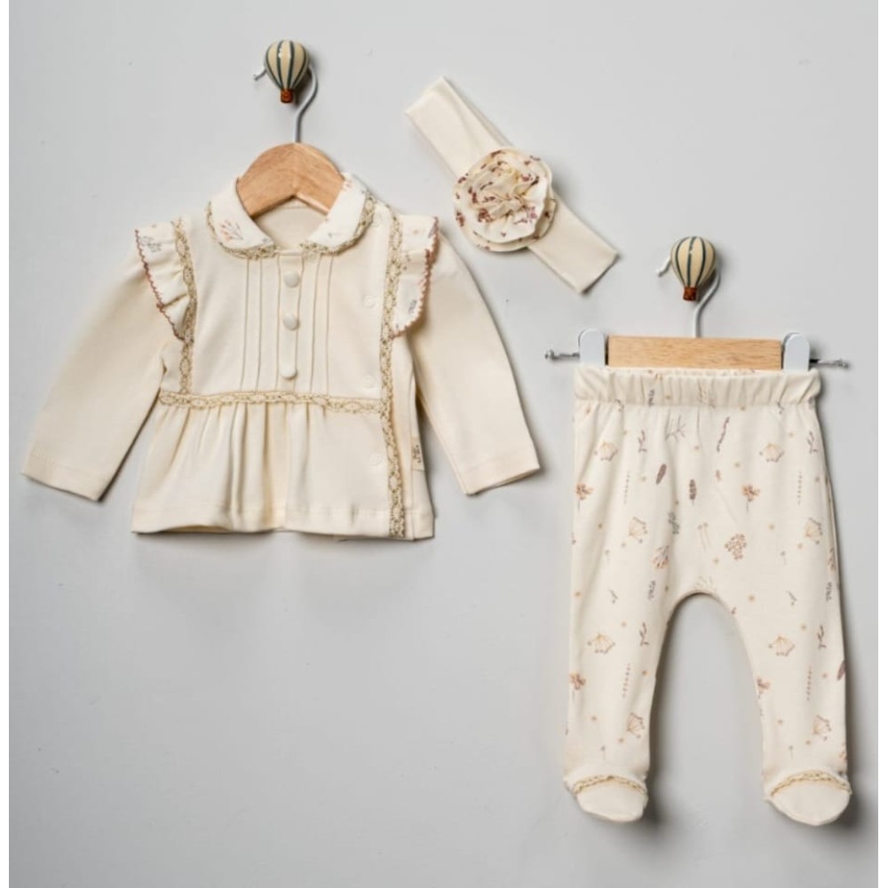 Σετ Νεογέννητο 3Τμχ Για Κορίτσι  0-3 Μηνών Εκρού