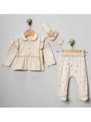 Σετ Νεογέννητο 3Τμχ Για Κορίτσι  0-3 Μηνών Εκρού