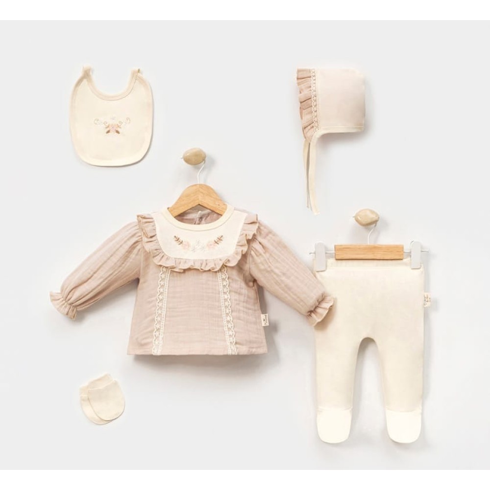 Σετ Νεογέννητο 5Τμχ Για Κορίτσι  0-3 Μηνών Μπεζ