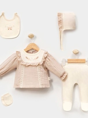 Σετ Νεογέννητο 5Τμχ Για Κορίτσι  0-3 Μηνών Μπεζ