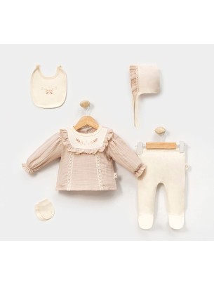 Σετ Νεογέννητο 5Τμχ Για Κορίτσι  0-3 Μηνών Μπεζ