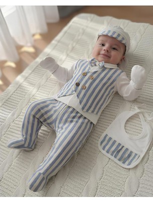 Σετ Νεογέννητο 5Τμχ Για Αγόρι 0-3 Μηνών Εκρού-Μπλε